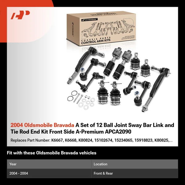 2004 Oldsmobile Bravada A Set of 12 Ball Joint Sway Bar Link and Tie Rod End Kit Front Side A-Premium APCA2090