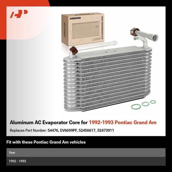 Aluminum AC Evaporator Core for 1992-1993 Pontiac Grand Am