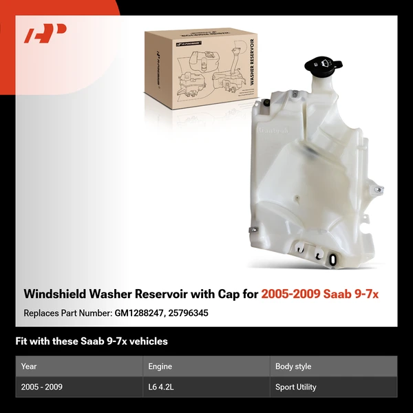 Windshield Washer Reservoir with Cap for 2005-2009 Saab 9-7x