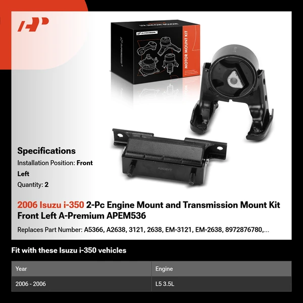 2006 Isuzu i-350 2-Pc Engine Mount and Transmission Mount Kit Front Left A-Premium APEM536