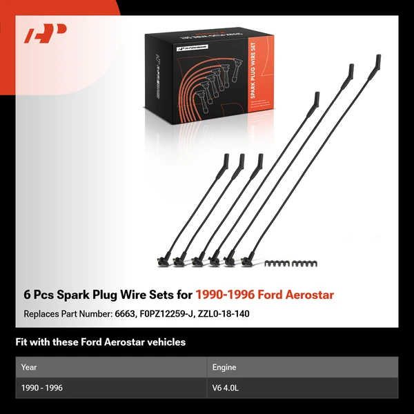 6 Pcs Spark Plug Wire Sets for 1990-1996 Ford Aerostar