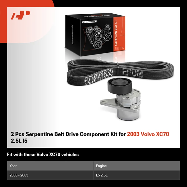 2 Pcs Serpentine Belt Drive Component Kit for 2003 Volvo XC70 2.5L l5