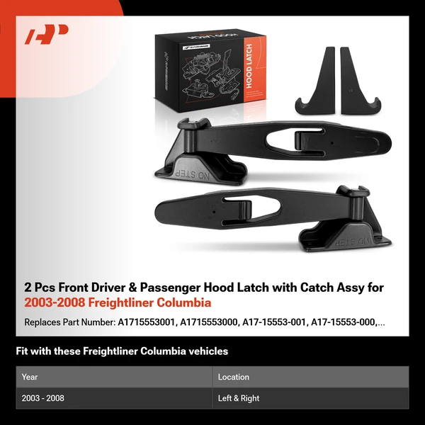 2 Pcs Front Driver & Passenger Hood Latch with Catch Assy for 2003-2008 Freightliner Columbia