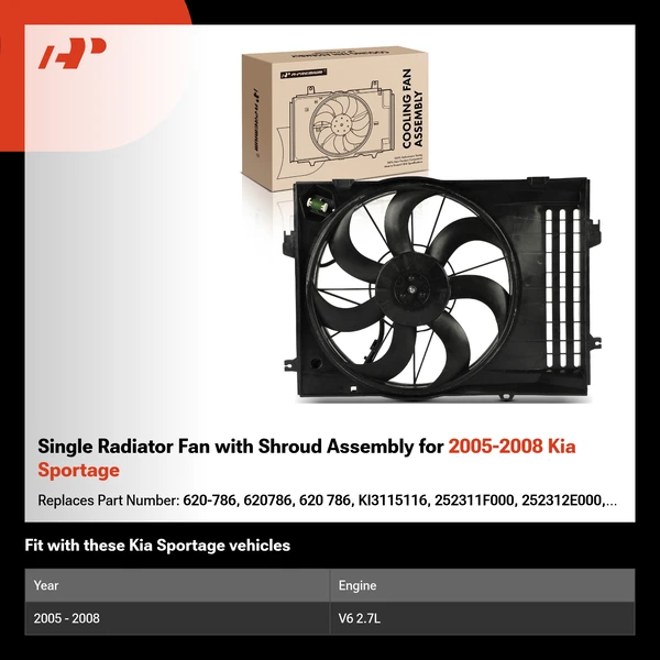 Single Radiator Fan with Shroud Assembly for 2005-2008 Kia Sportage