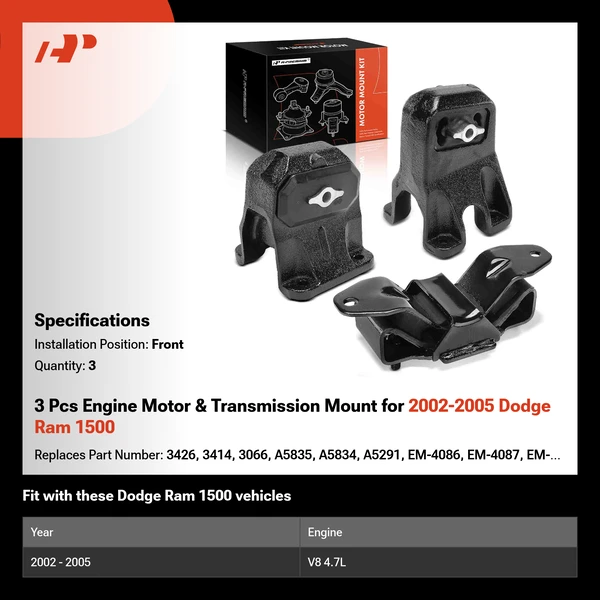 3 Pcs Engine Motor & Transmission Mount for 2002-2005 Dodge Ram 1500