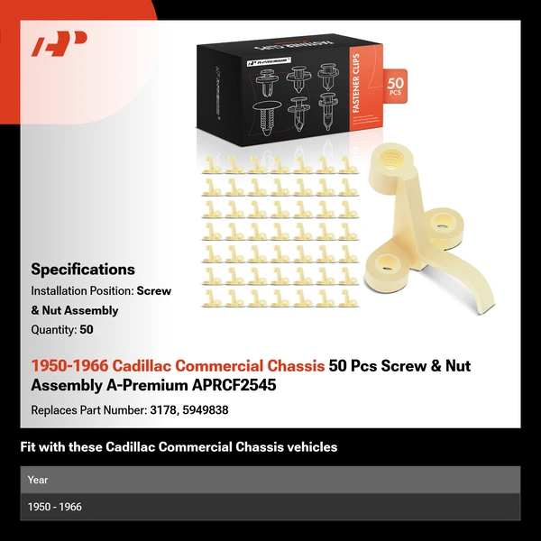1950-1966 Cadillac Commercial Chassis 50 Pcs Screw & Nut Assembly A-Premium APRCF2545