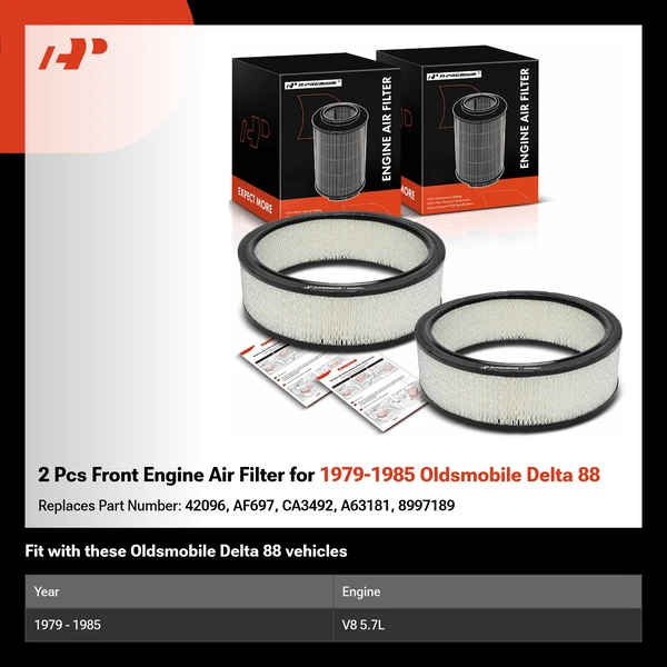2 Pcs Front Engine Air Filter for 1979-1985 Oldsmobile Delta 88