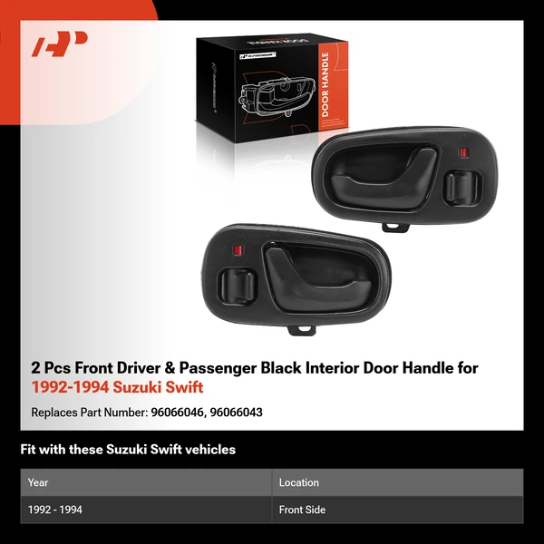 2 Pcs Front Driver & Passenger Black Interior Door Handle for 1992-1994 Suzuki Swift