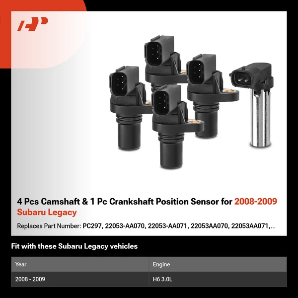 4 Pcs Camshaft & 1 Pc Crankshaft Position Sensor for 2008-2009 Subaru Legacy