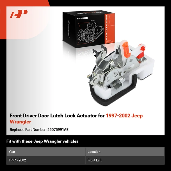 Front Driver Door Latch Lock Actuator for 1997-2002 Jeep Wrangler