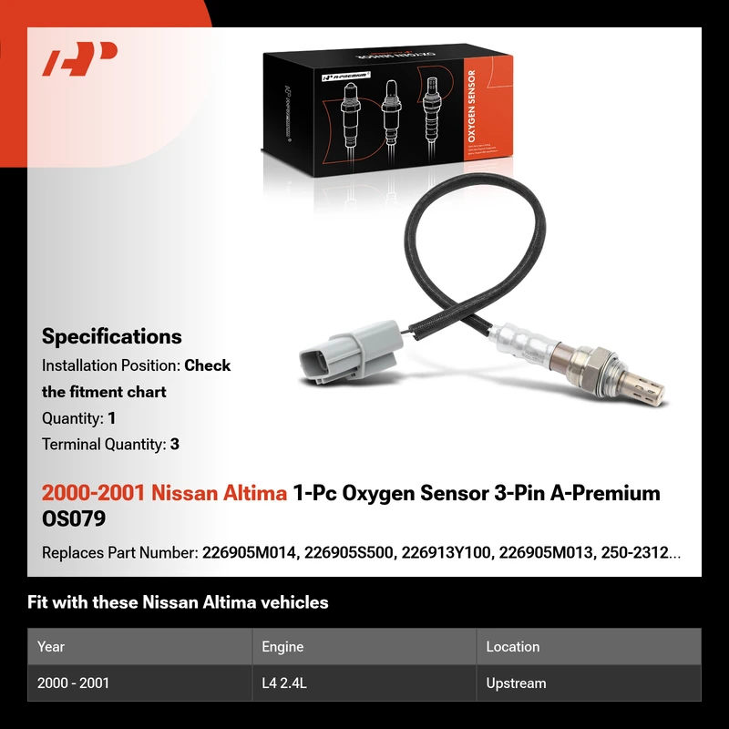 2000-2001 Nissan Altima 1-Pc Oxygen Sensor 3-Pin A-Premium OS079