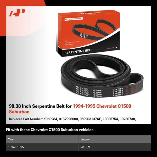 98.38 Inch Serpentine Belt for 1994-1995 Chevrolet C1500 Suburban