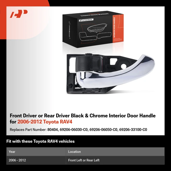 Front Driver or Rear Driver Black & Chrome Interior Door Handle for 2006-2012 Toyota RAV4