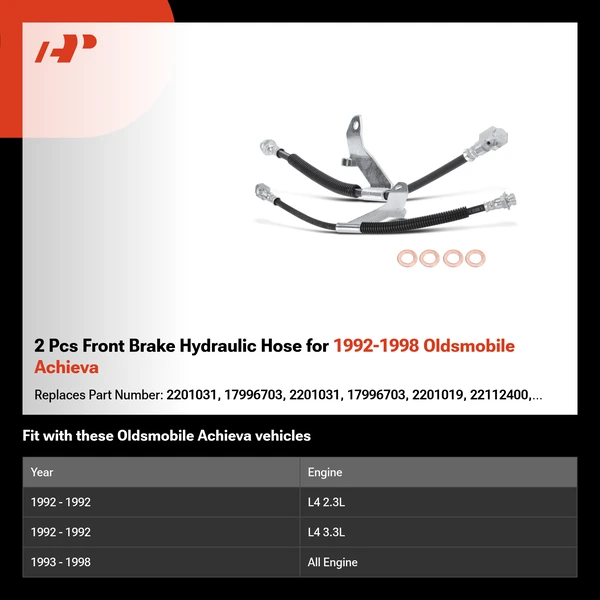2 Pcs Front Brake Hydraulic Hose for 1992-1998 Oldsmobile Achieva