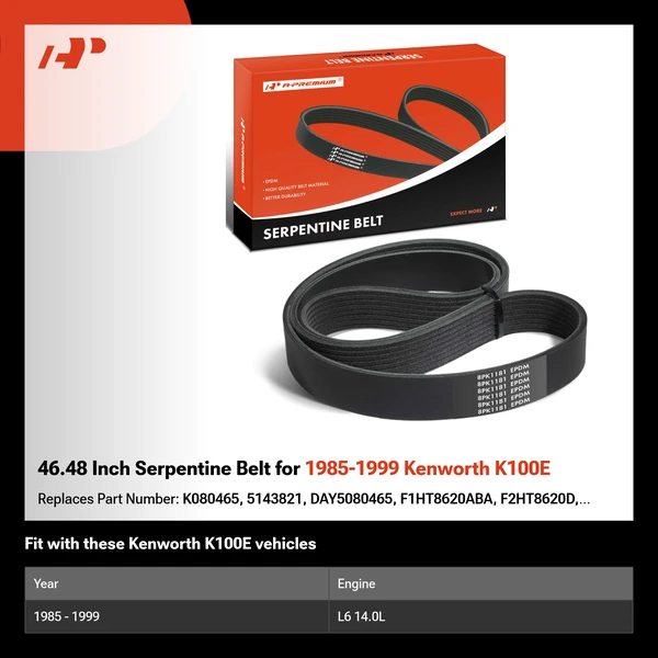 46.48 Inch Serpentine Belt for 1985-1999 Kenworth K100E