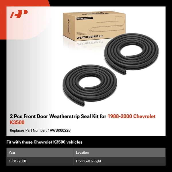 2 Pcs Front Door Weatherstrip Seal Kit for 1988-2000 Chevrolet K3500