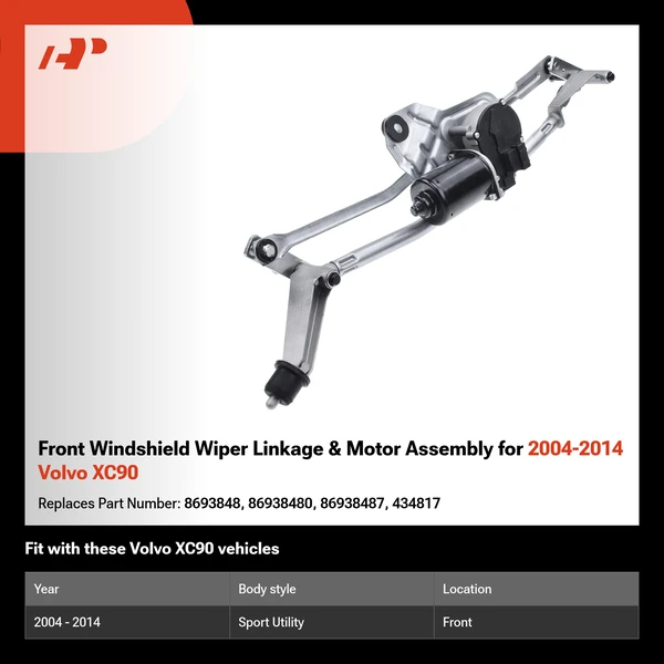 Front Windshield Wiper Linkage & Motor Assembly for 2004-2014 Volvo XC90