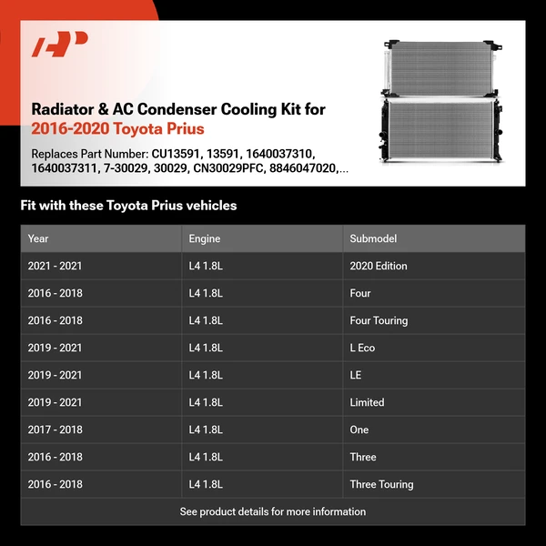 Radiator & AC Condenser Cooling Kit for 2016-2020 Toyota Prius