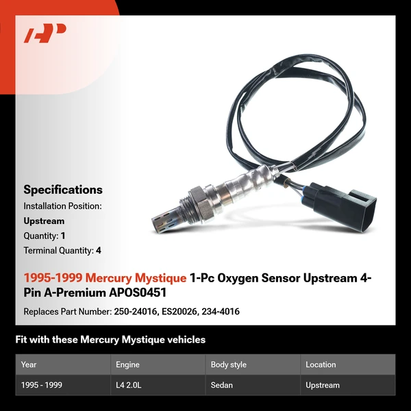 1995-1999 Mercury Mystique 1-Pc Oxygen Sensor Upstream 4-Pin A-Premium APOS0451