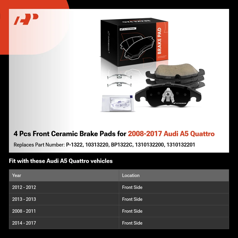 4 Pcs Front Ceramic Brake Pads for 2008-2017 Audi A5 Quattro