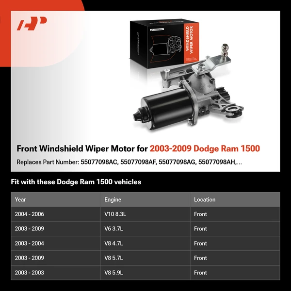 Front Windshield Wiper Motor for 2003-2009 Dodge Ram 1500