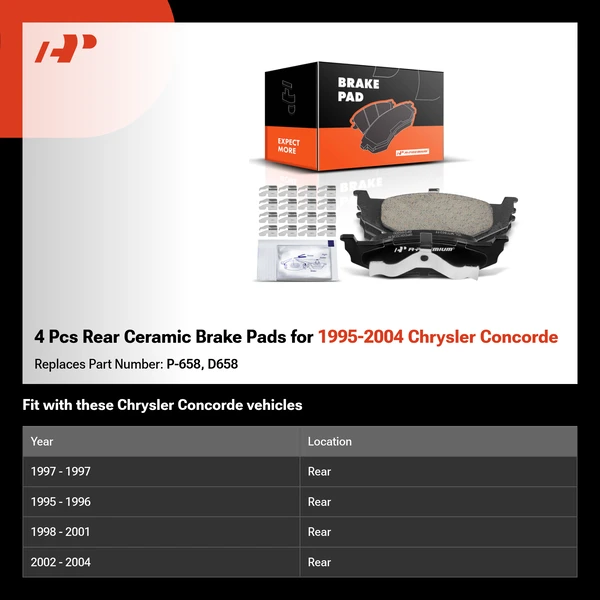4 Pcs Rear Ceramic Brake Pads for 1995-2004 Chrysler Concorde