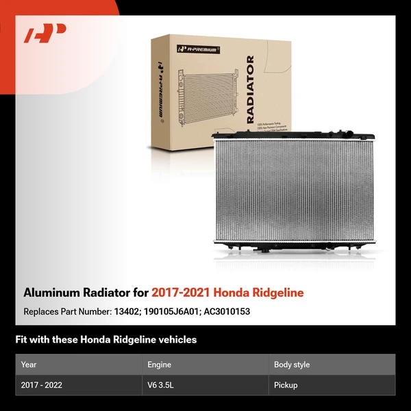 Aluminum Radiator for 2017-2021 Honda Ridgeline