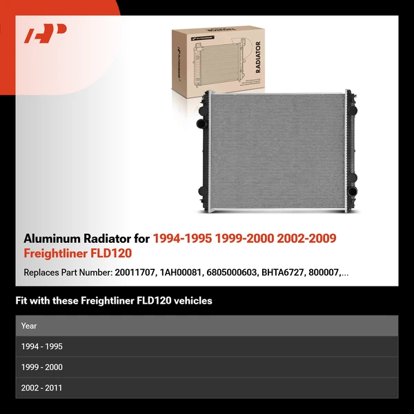 Aluminum Radiator for 1994-1995 1999-2000 2002-2009 Freightliner FLD120