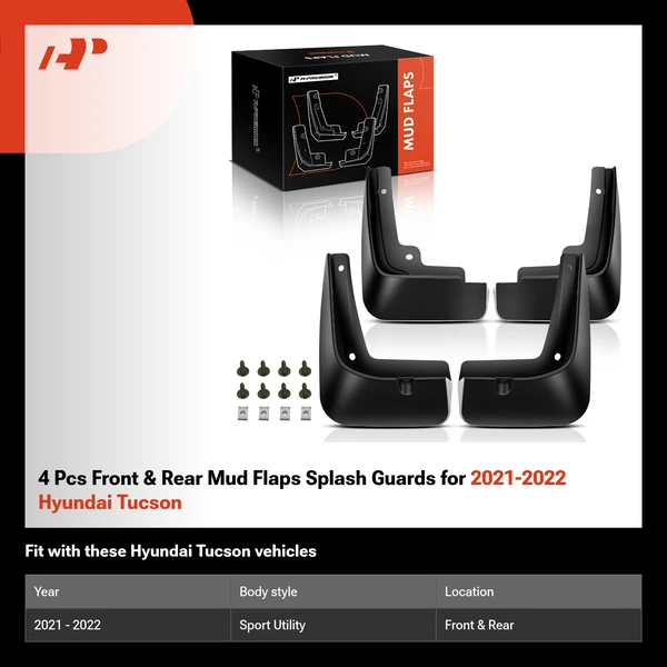 4 Pcs Front & Rear Mud Flaps Splash Guards for 2021-2022 Hyundai Tucson