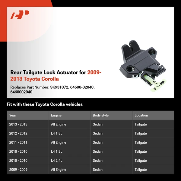 Rear Tailgate Lock Actuator for 2009-2013 Toyota Corolla