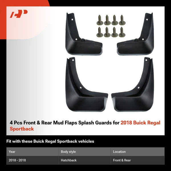 4 Pcs Front & Rear Mud Flaps Splash Guards for 2018 Buick Regal Sportback