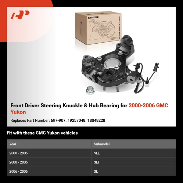 Front Driver Steering Knuckle & Hub Bearing for 2000-2006 GMC Yukon