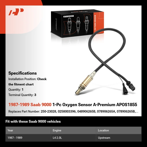 1987-1989 Saab 9000 1-Pc Oxygen Sensor A-Premium APOS1855