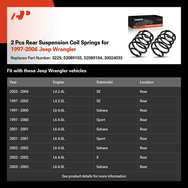 2 Pcs Rear Suspension Coil Springs for 1997-2006 Jeep Wrangler
