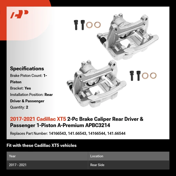 2017-2021 Cadillac XT5 2-Pc Brake Caliper Rear Driver & Passenger 1-Piston A-Premium APBC3214
