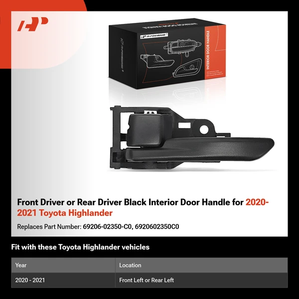 Front Driver or Rear Driver Black Interior Door Handle for 2020-2021 Toyota Highlander
