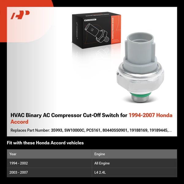 HVAC Binary AC Compressor Cut-Off Switch for 1994-2007 Honda Accord