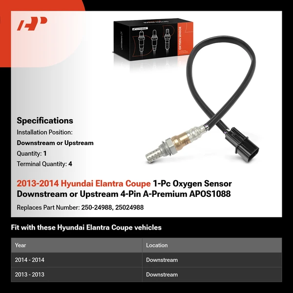 2013-2014 Hyundai Elantra Coupe 1-Pc Oxygen Sensor Downstream or Upstream 4-Pin A-Premium APOS1088