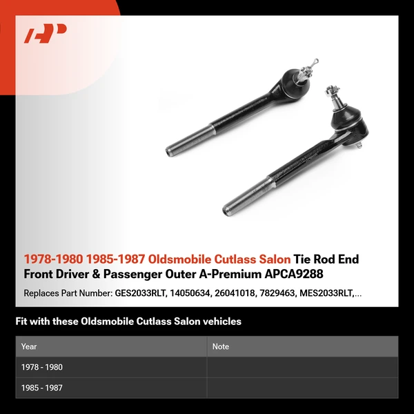 1978-1980 1985-1987 Oldsmobile Cutlass Salon Tie Rod End Front Driver & Passenger Outer A-Premium APCA9288