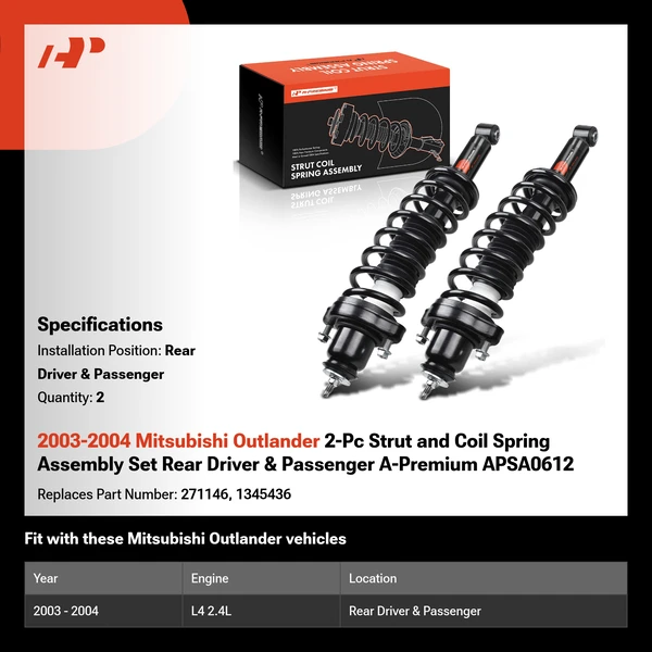 2003-2004 Mitsubishi Outlander 2-Pc Strut and Coil Spring Assembly Set Rear Driver & Passenger A-Premium APSA0612