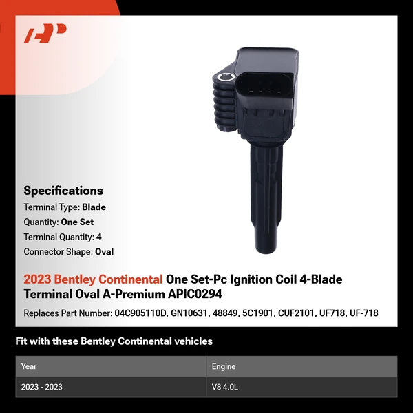 2023 Bentley Continental One Set-Pc Ignition Coil 4-Blade Terminal Oval A-Premium APIC0294