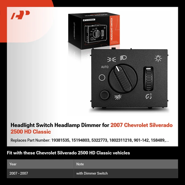 Headlight Switch Headlamp Dimmer for 2007 Chevrolet Silverado 2500 HD Classic