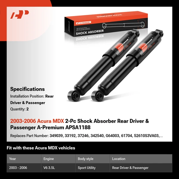 2003-2006 Acura MDX 2-Pc Shock Absorber Rear Driver & Passenger A-Premium APSA1188