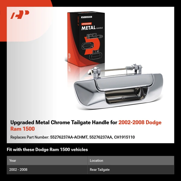 Upgraded Metal Chrome Tailgate Handle for 2002-2008 Dodge Ram 1500
