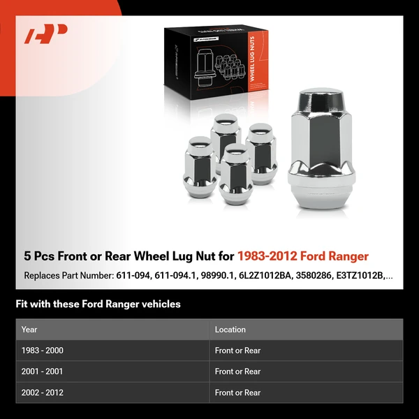 5 Pcs Front or Rear Wheel Lug Nut for 1983-2012 Ford Ranger