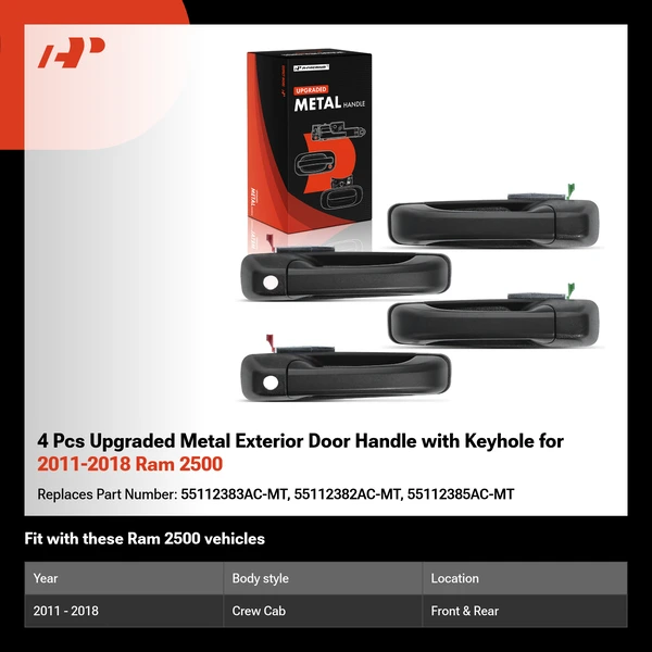 4 Pcs Upgraded Metal Exterior Door Handle with Keyhole for 2011-2018 Ram 2500