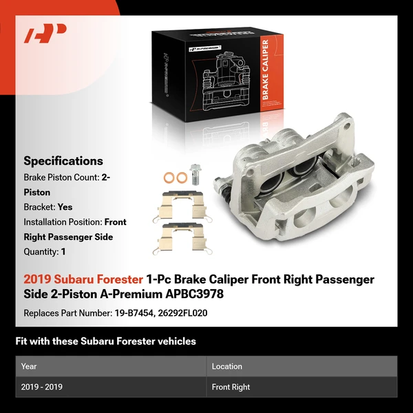 2019 Subaru Forester 1-Pc Brake Caliper Front Right Passenger Side 2-Piston A-Premium APBC3978