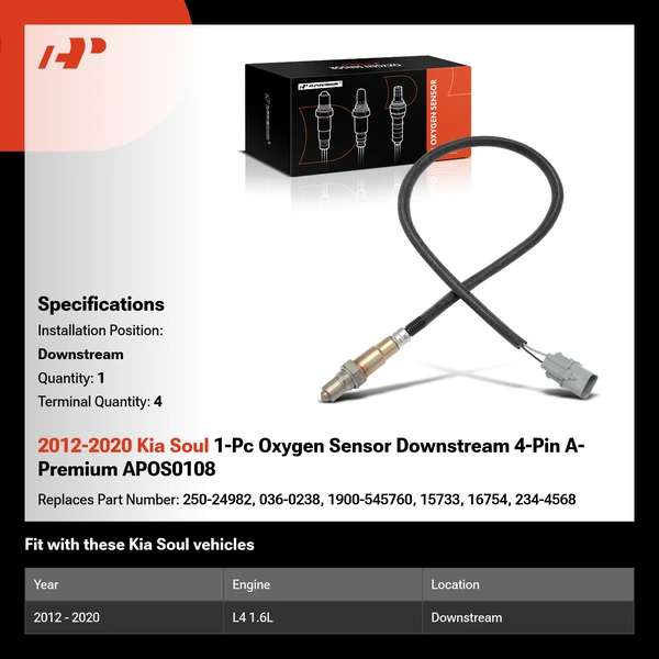 2012-2020 Kia Soul 1-Pc Oxygen Sensor Downstream 4-Pin A-Premium APOS0108