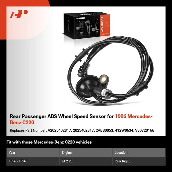 Rear Passenger ABS Wheel Speed Sensor for 1996 Mercedes-Benz C220