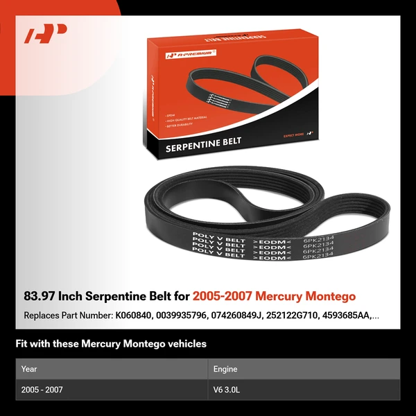 83.97 Inch Serpentine Belt for 2005-2007 Mercury Montego